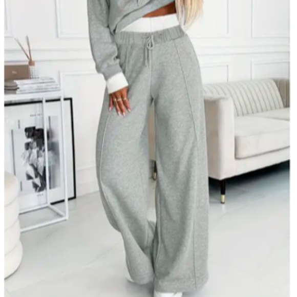 Newgo To Gray Wide Leg & White Waistband Sweatpantsxxl